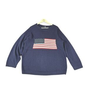 Vintage Heritage Americana Faded Glory Flag Sweater Womens S Navy Blue 90s USA